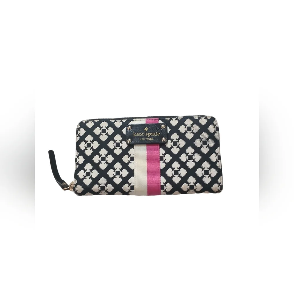 kate spade Neda Black, White and Pink Patterned Logo Zip Wallet